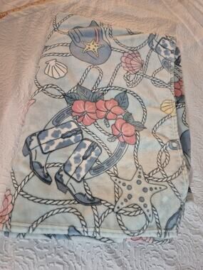 💥 Mellow & Mod Costal Cowgirl Boots Shells Rare Blanket Soft 50 X 70 in